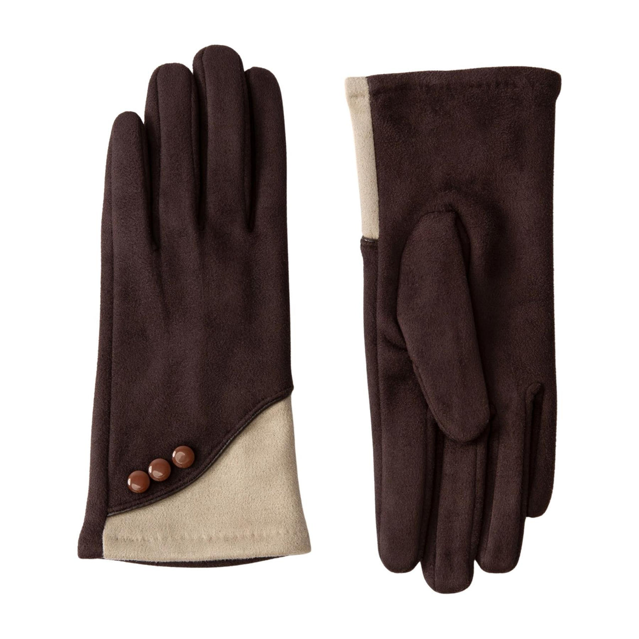 Powder Rowan Faux Suede Gloves  | Chocolate/Cream