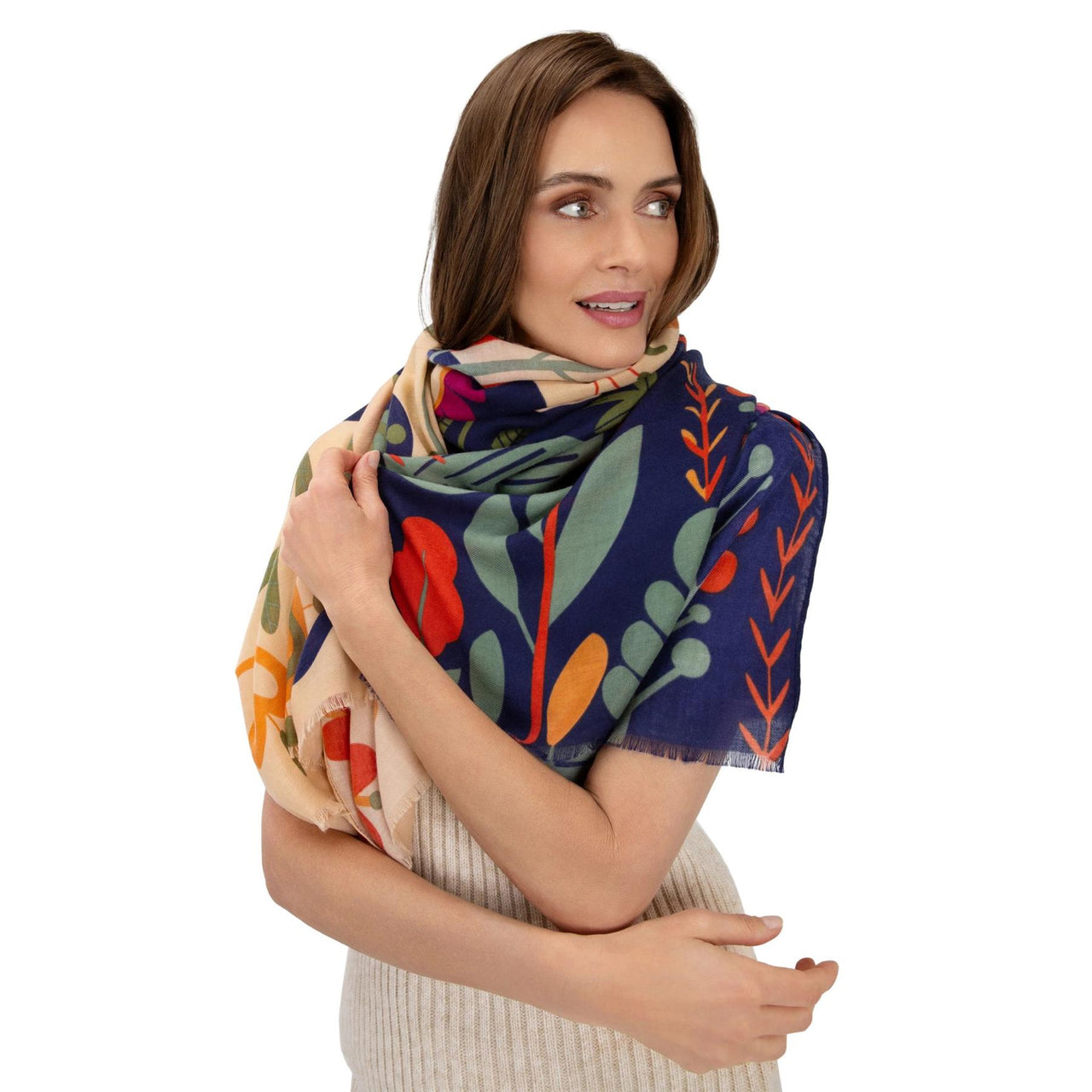 Powder Scandi Two-Tone Floral Print Scarf | Navy/Cream