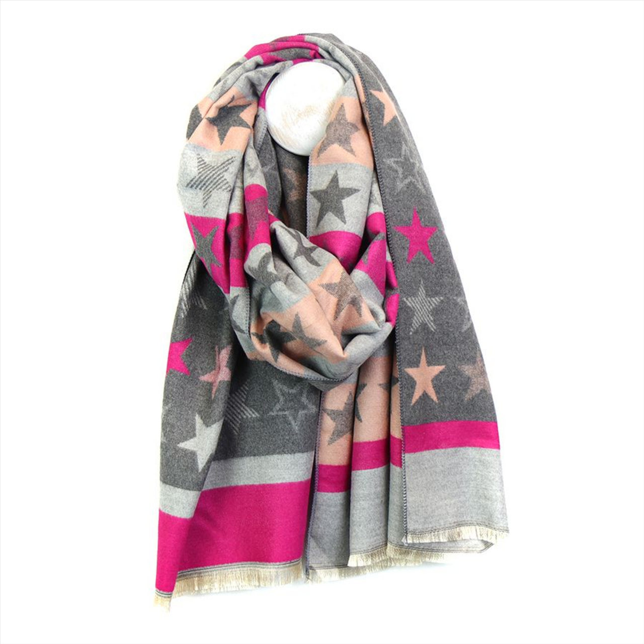 POM Stars and Stripes Reversible Jacquard Scarf | Pink & Grey