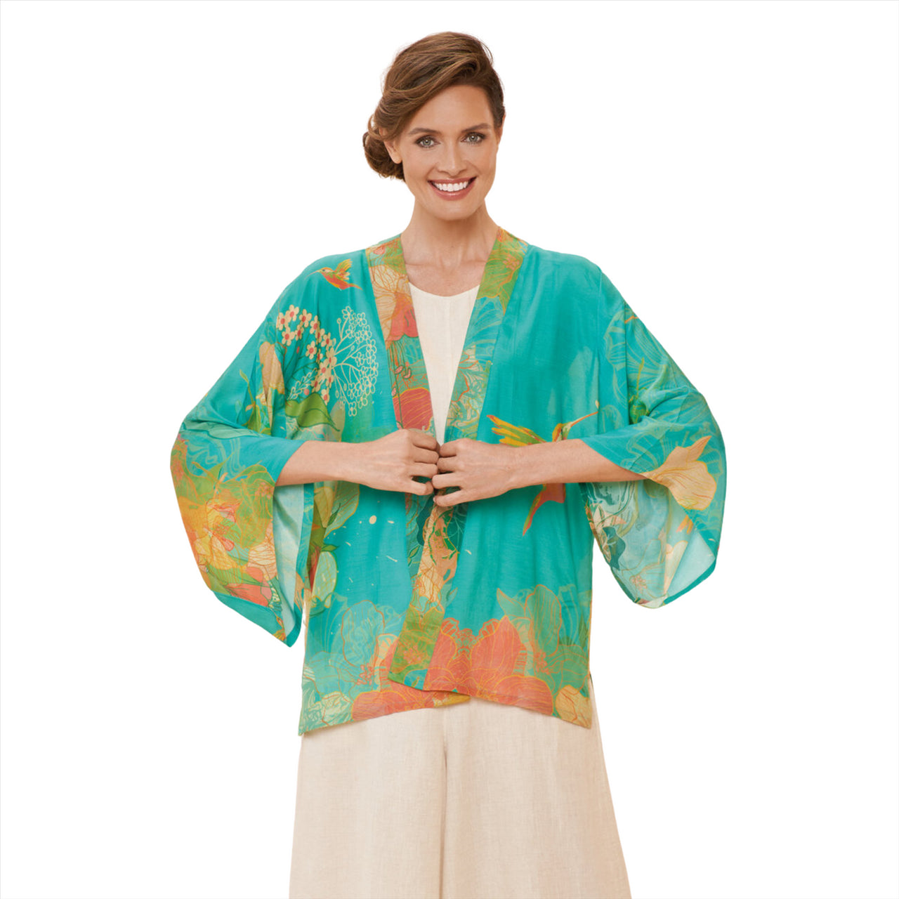 Powder Hummingbird Kimono Jacket | Aqua