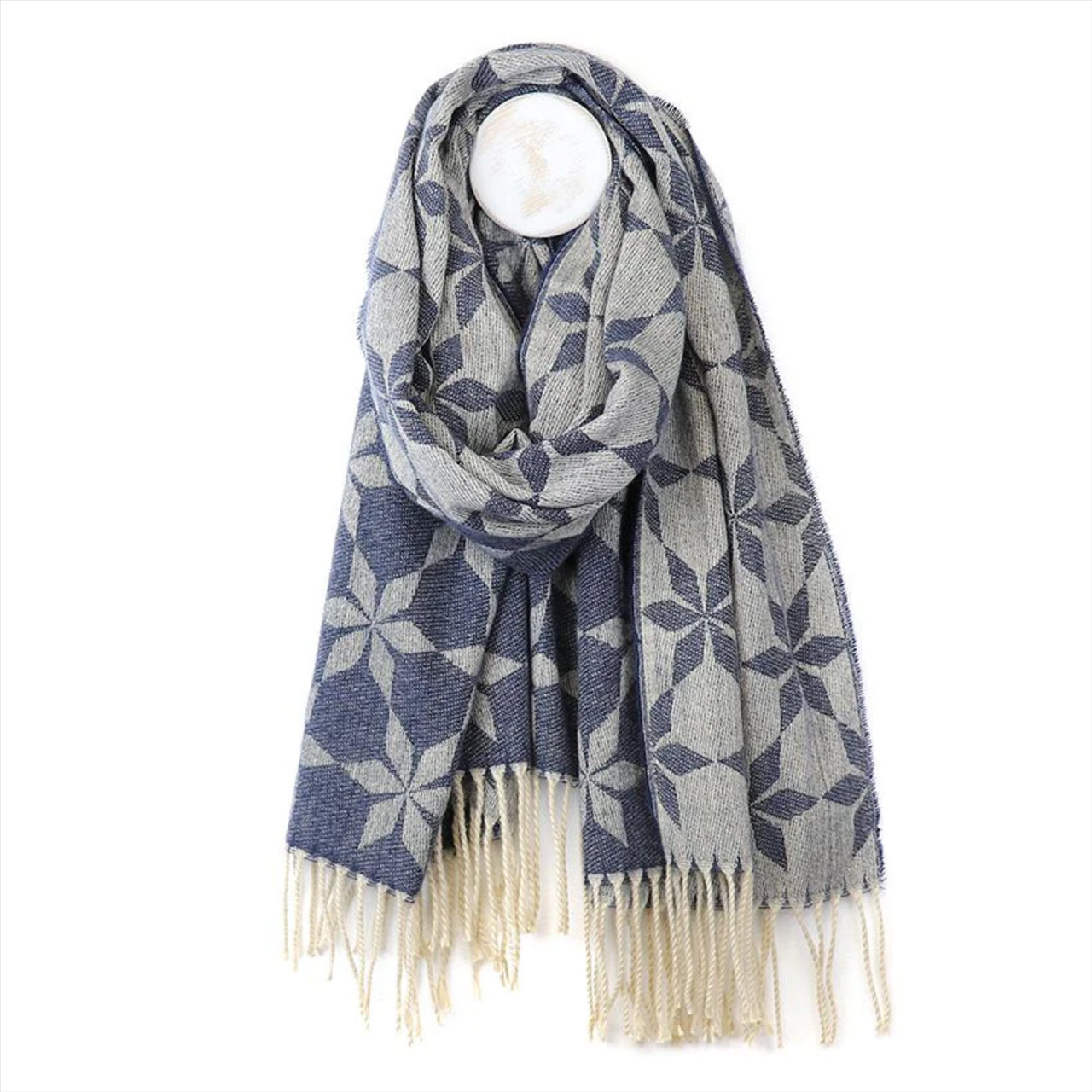 POM Starflower Weave Reversible Scarf | Denim & Ecru