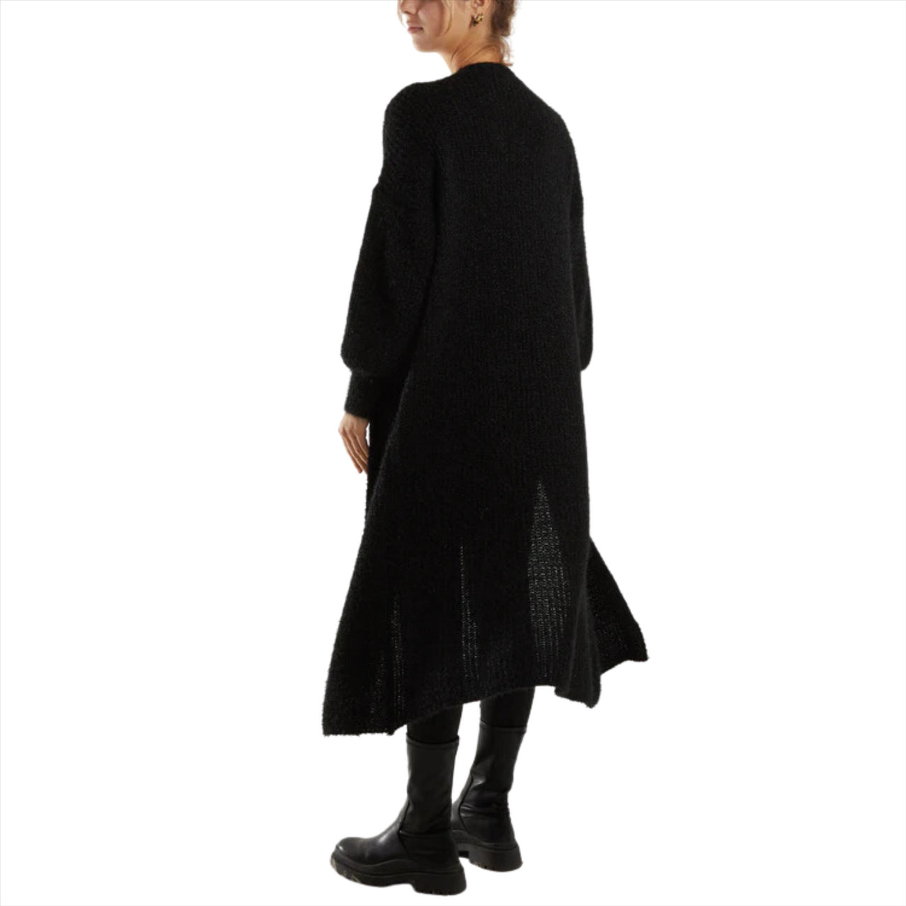 Soft Touch Balloon Sleeve Longline Cardigan | Black | One Size