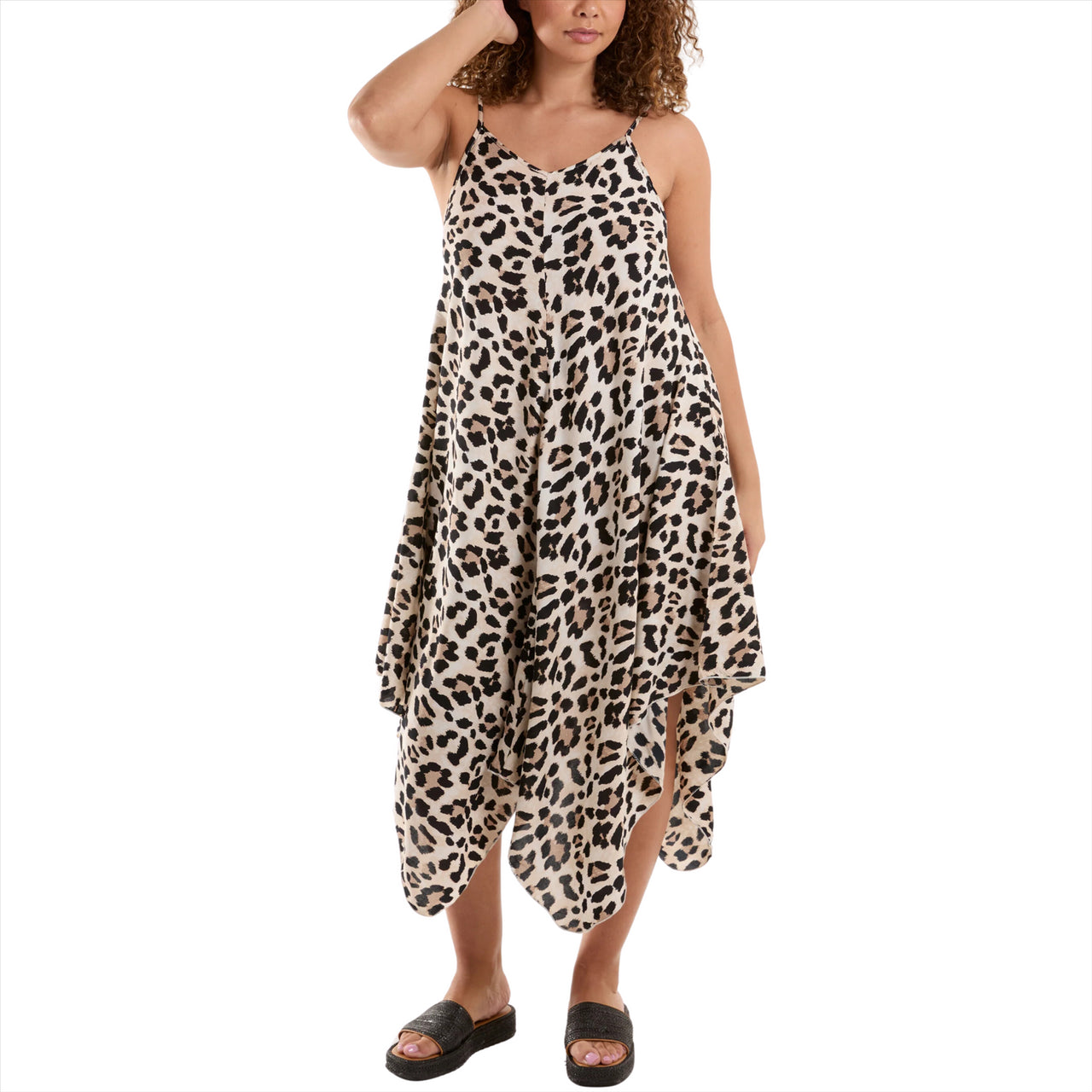 Animal Print Hanky Hem Cami Beach Dress | Natural