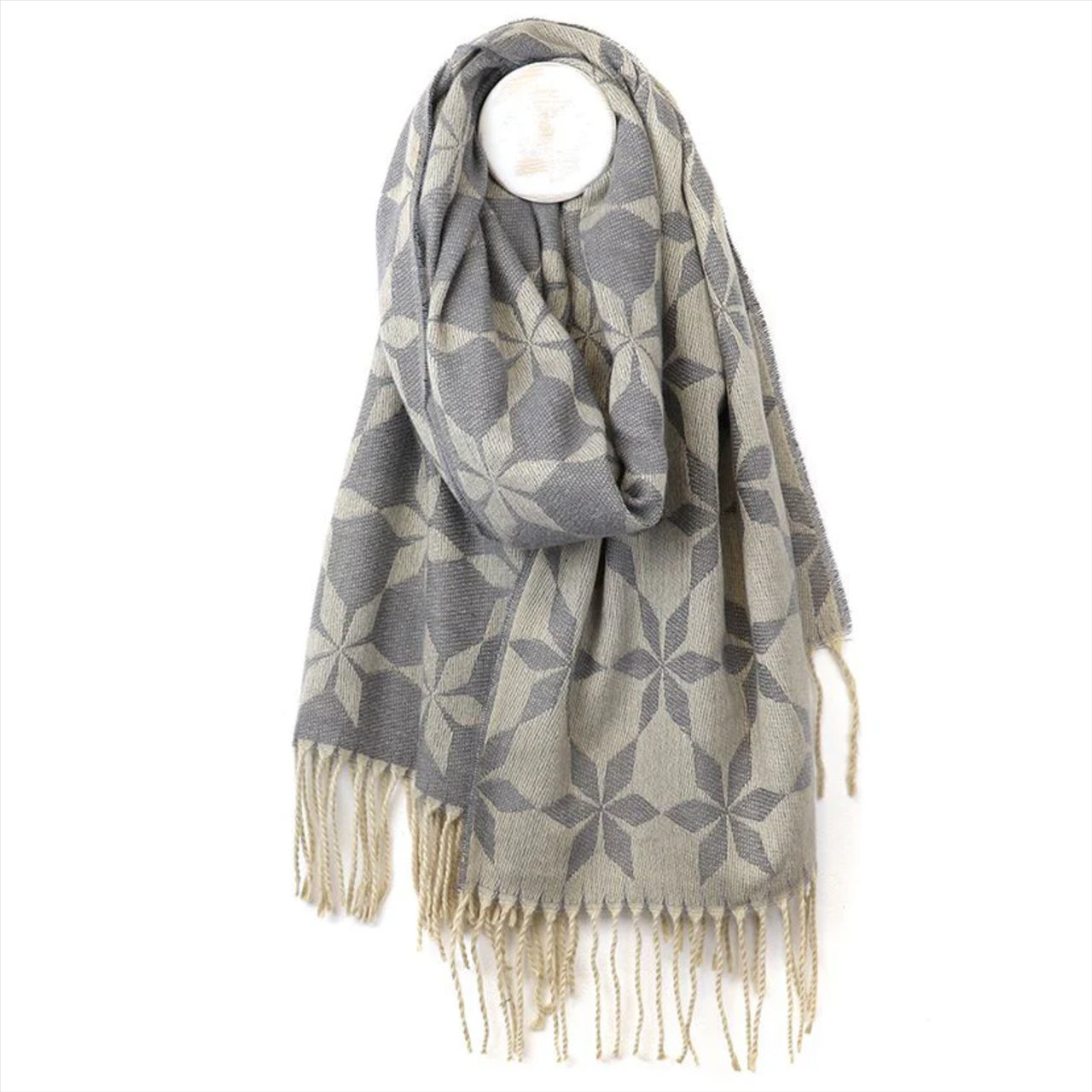 POM Starflower Weave Reversible Scarf | Grey & Ecru