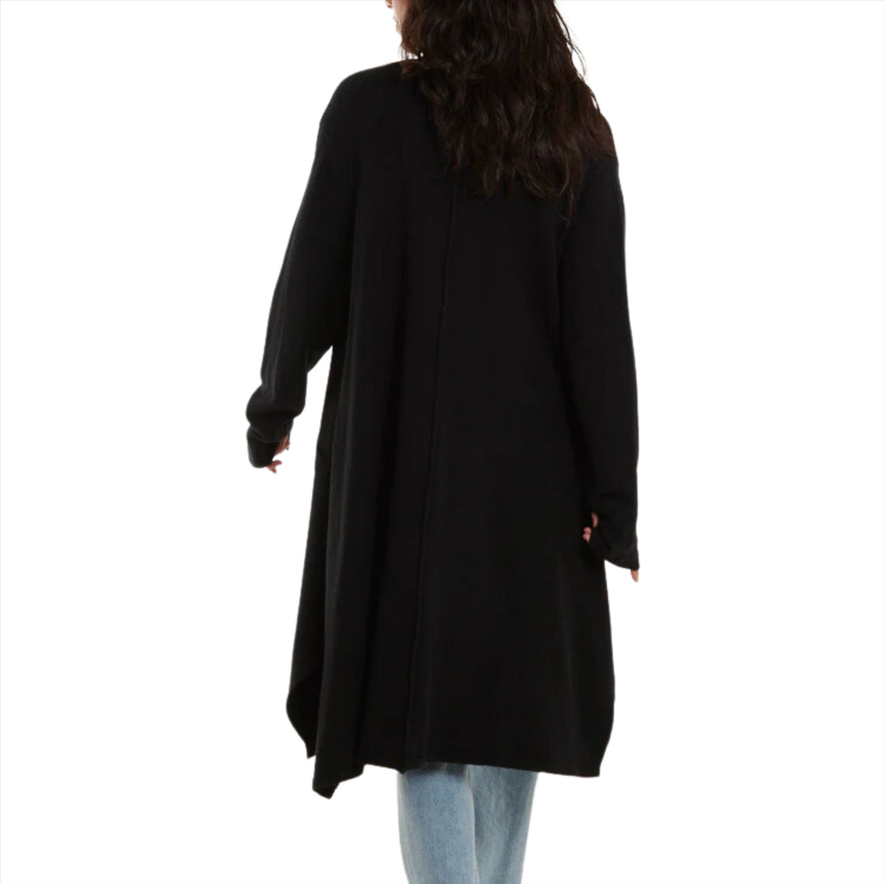 Edge to Edge Fine Knit Mid Length Cardigan | Black