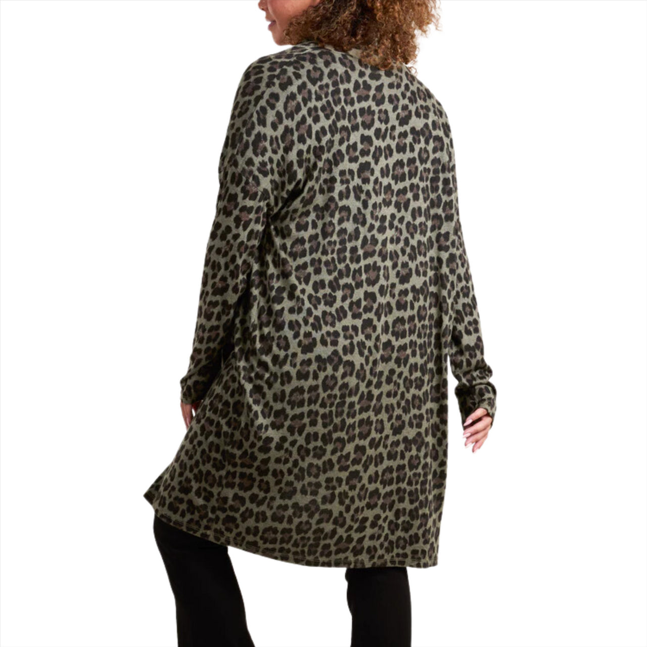 Giulia Leopard Print Longline Cardigan | Khaki | One Size