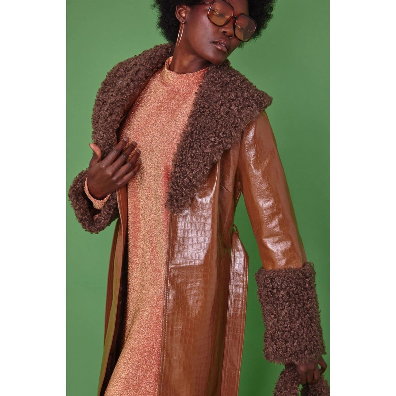 Jayley Faux Leather and Shearling Coat | Chocolate