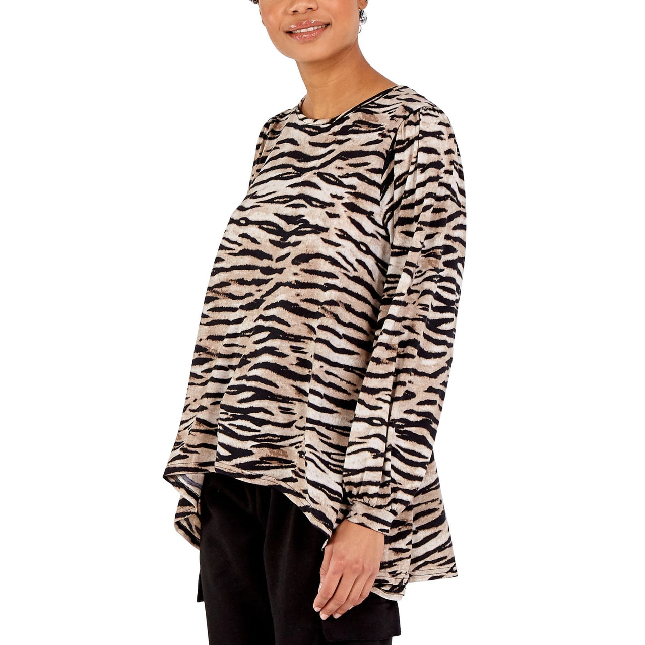 Lily Zebra Print Volume Sleeve Top | Stone