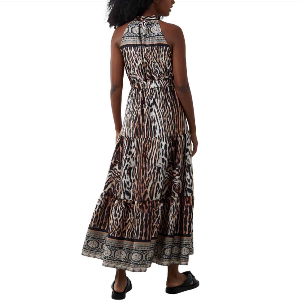 Animal Print Tiered Halterneck Maxi Dress | One Size