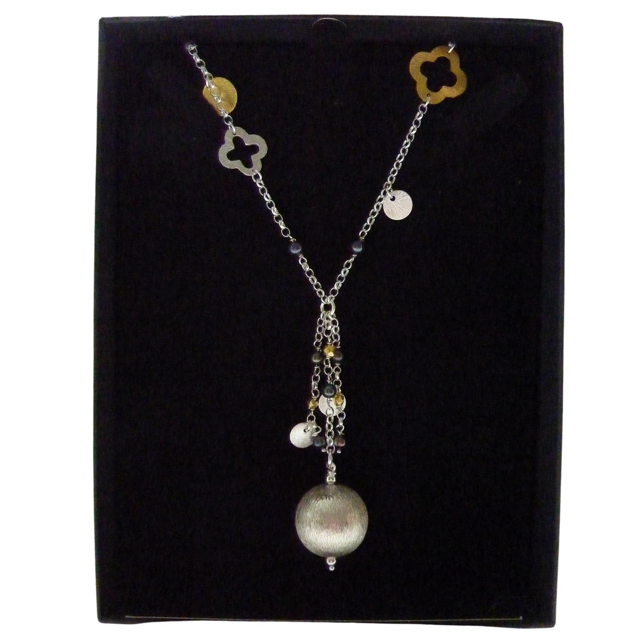 Point 925 Silver Ball and Freshwater Pearl Long Necklace | Sterling Silver