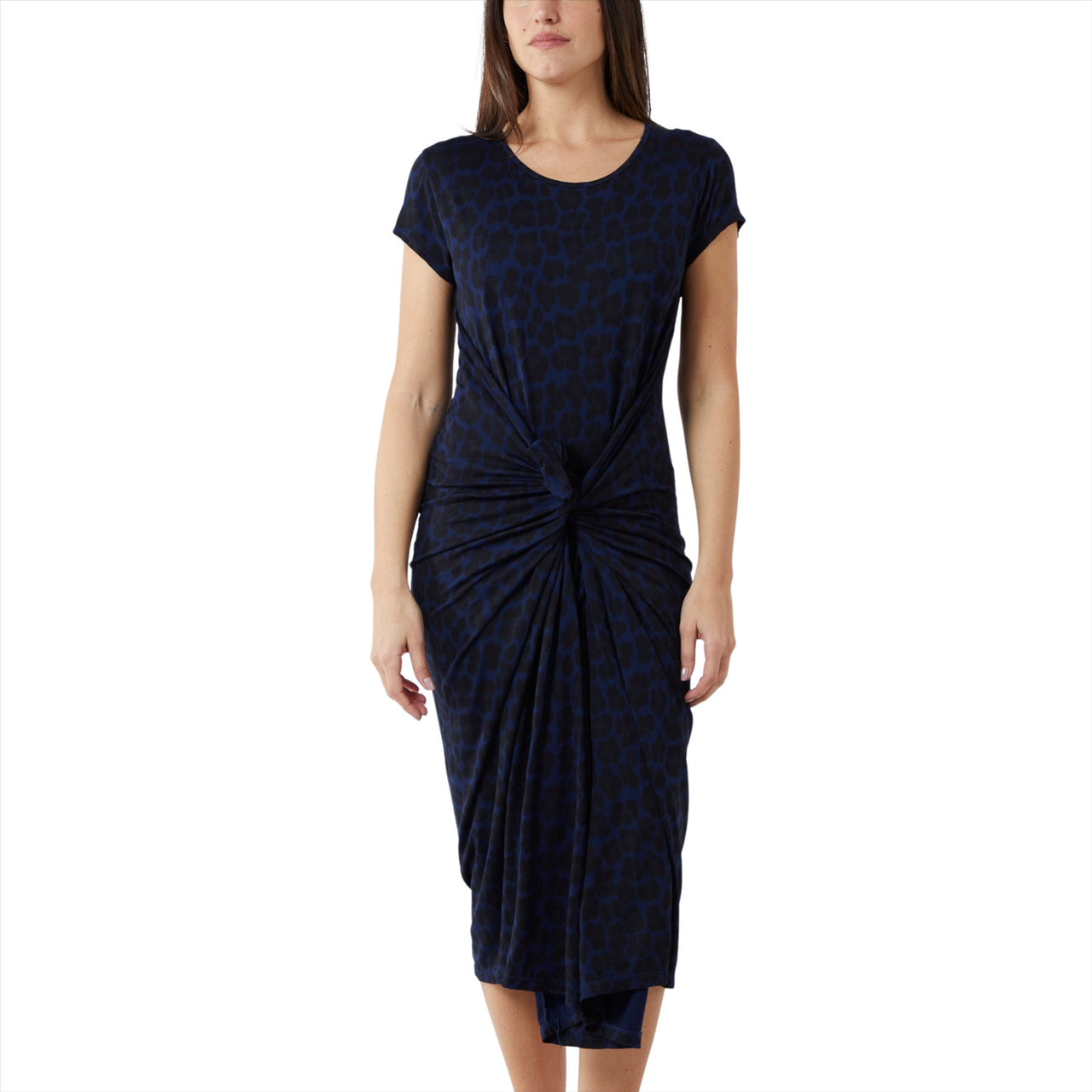 Leopard Print Cap Sleeve Parachute Dress | Navy