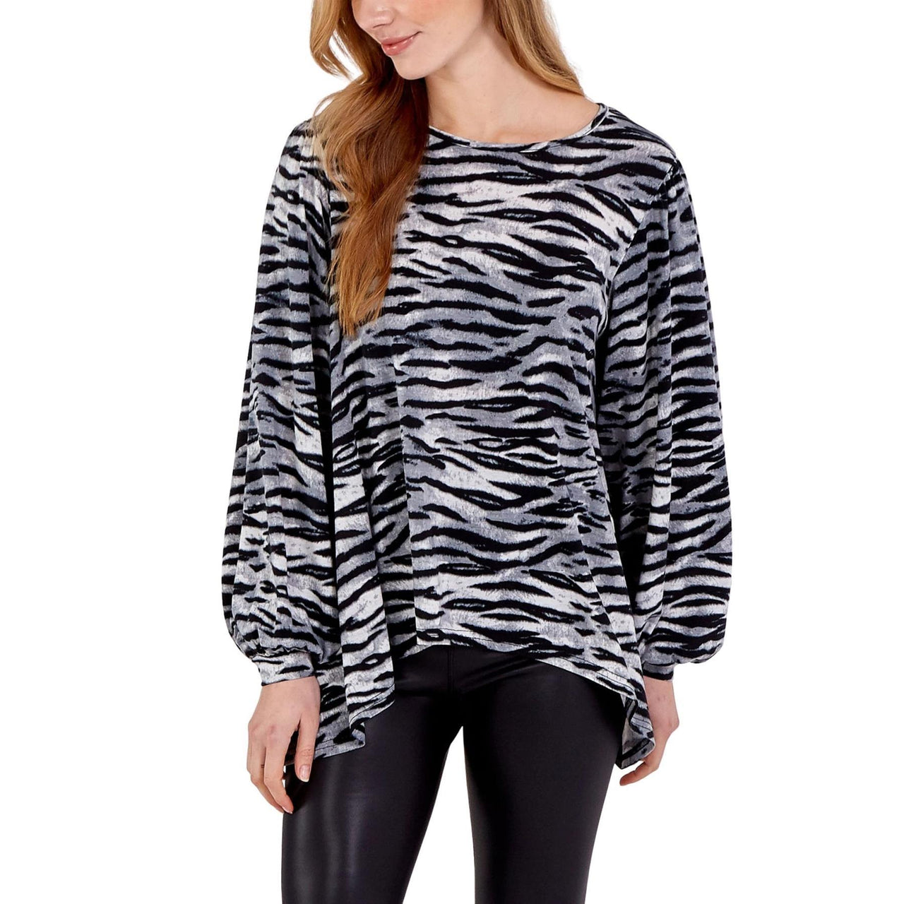 Lily Zebra Print Volume Sleeve Top | Grey