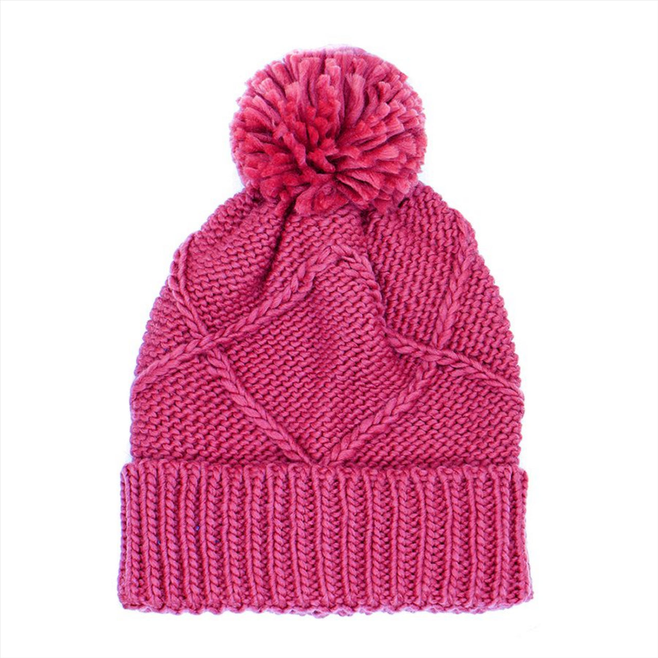 POM Trellis Knit Bobble Hat | Deep Pink