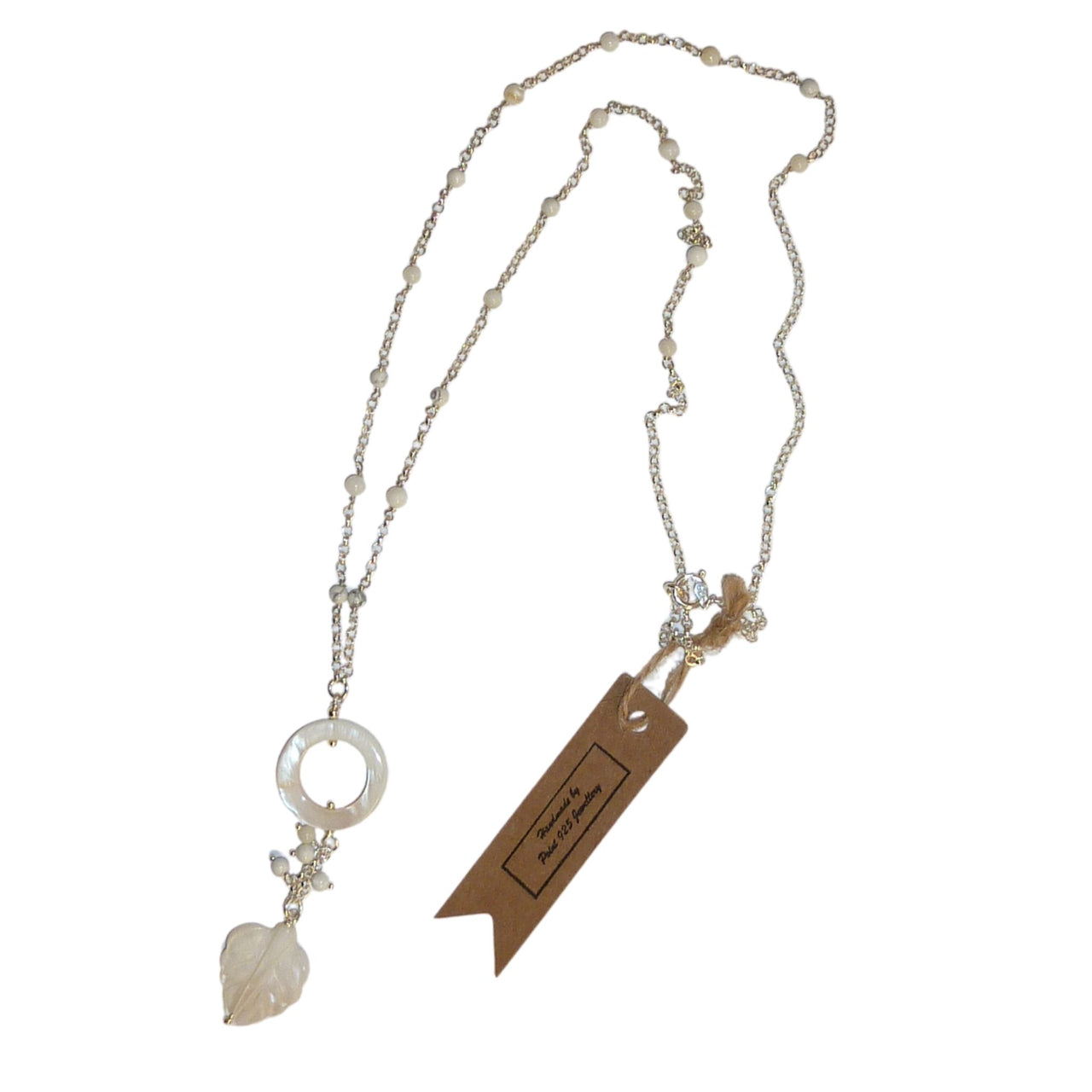 Point 925 Shell Leaf and Bead Long Necklace | Sterling Silver