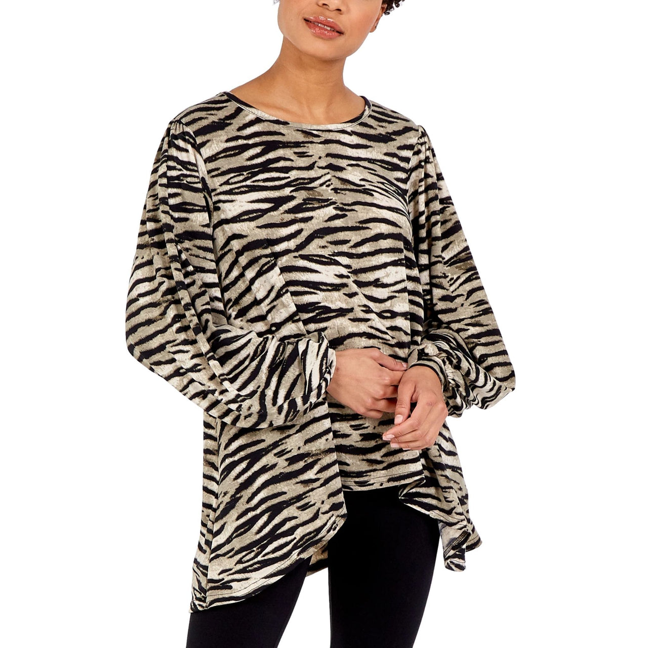 Lily Zebra Print Volume Sleeve Top | Sage