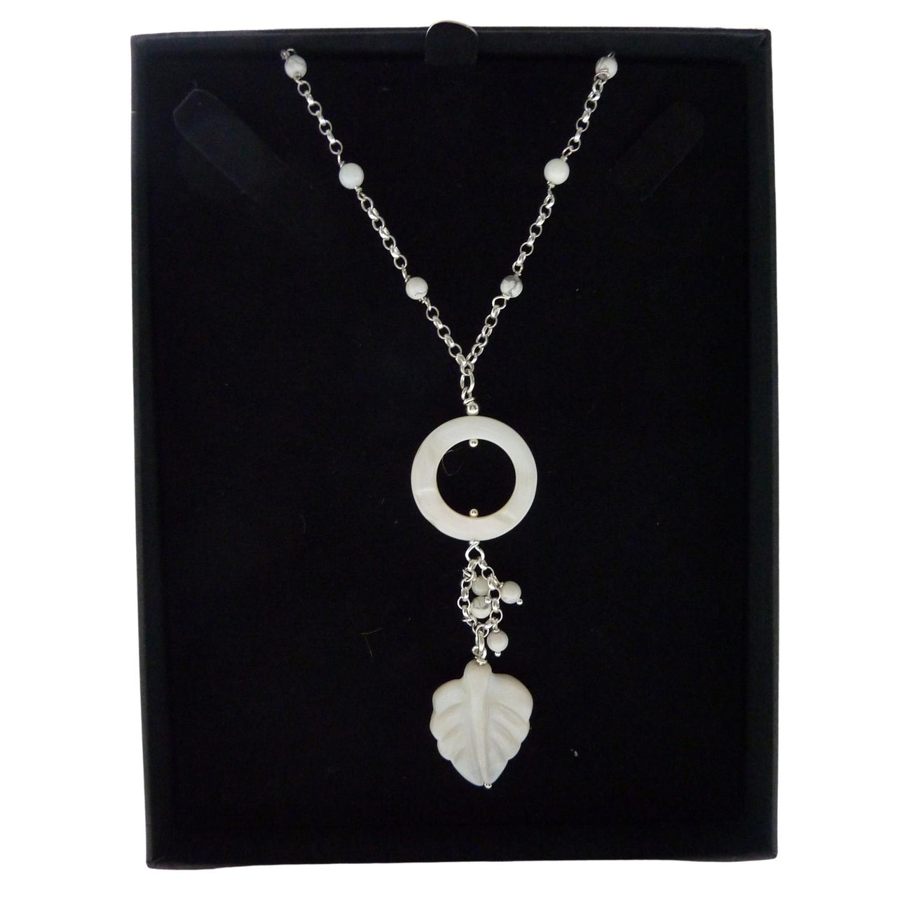 Point 925 Shell Leaf and Bead Long Necklace | Sterling Silver