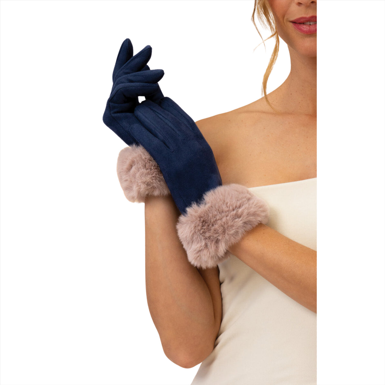 Powder Bettina Faux Suede Gloves  | Navy/Taupe