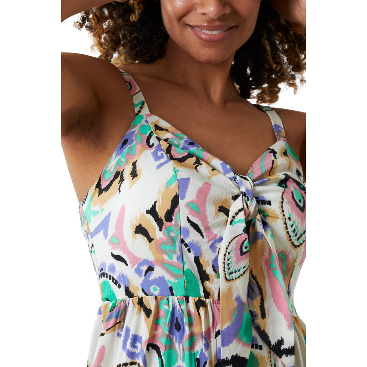 Abstract Print Tie Detail Tiered Midi Dress | Multi