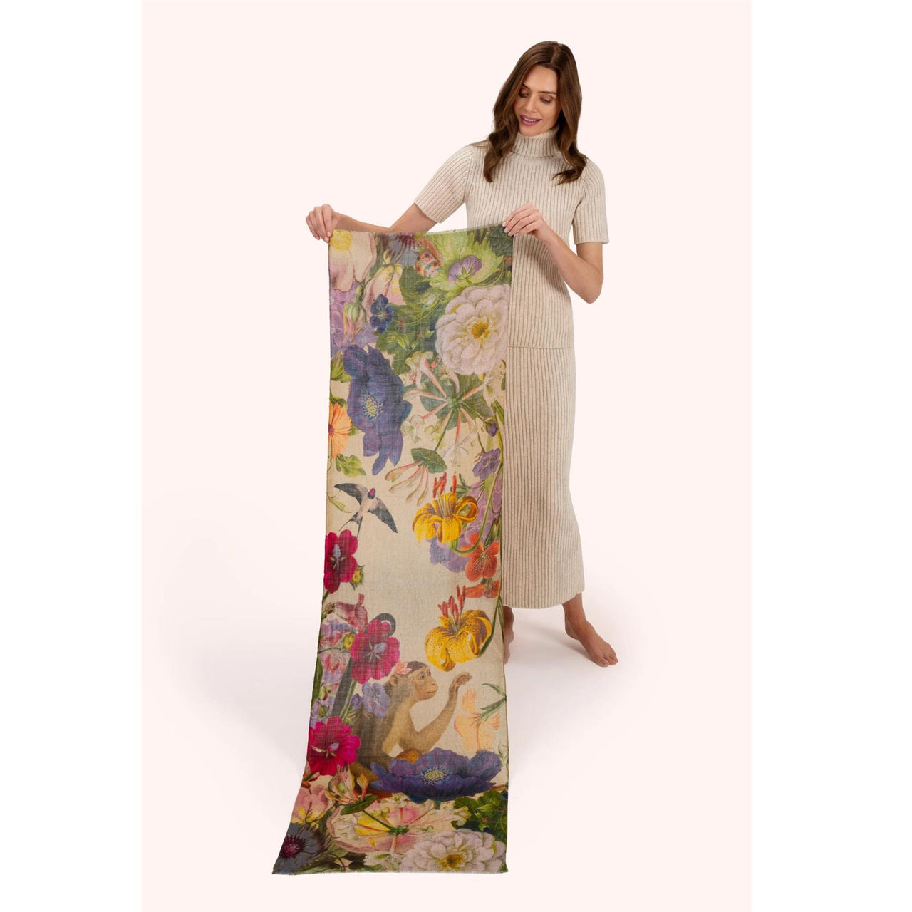 Powder Autumn Posy Wool Wrap Scarf | Cream