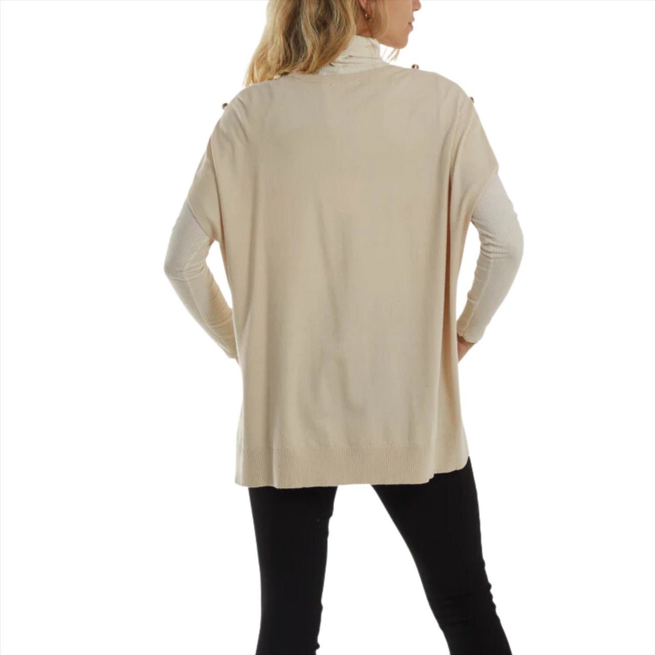 Short Sleeve Button Detail Poncho Top | Stone