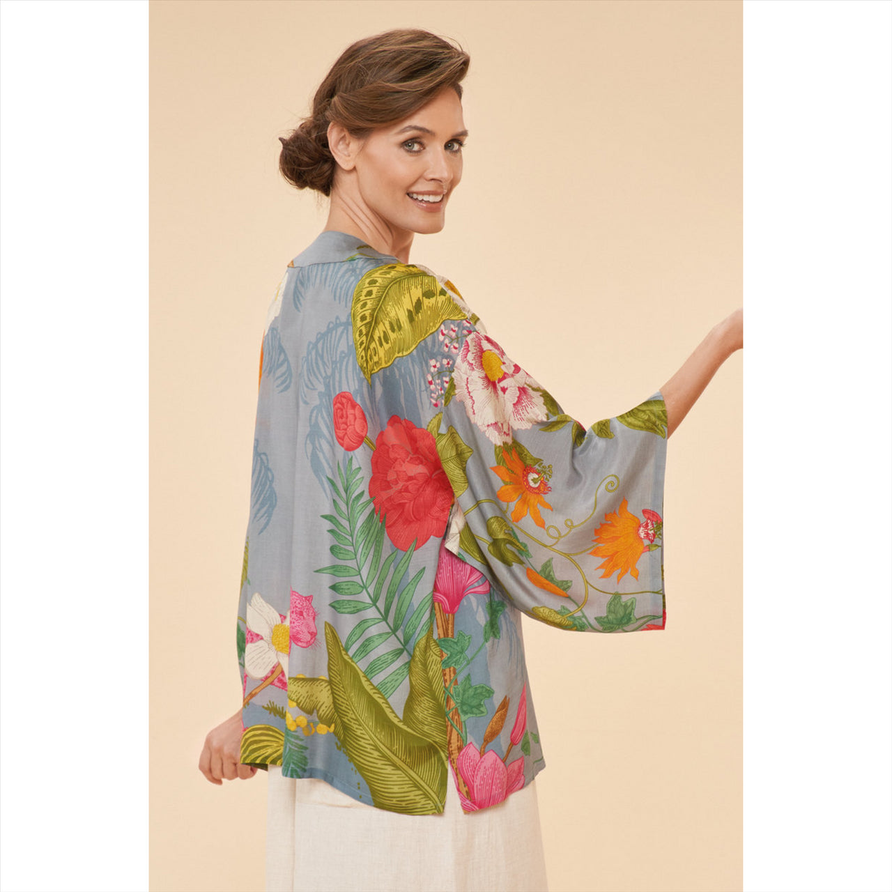 Powder Tropical Flora & Fauna Kimono Jacket | Lavender