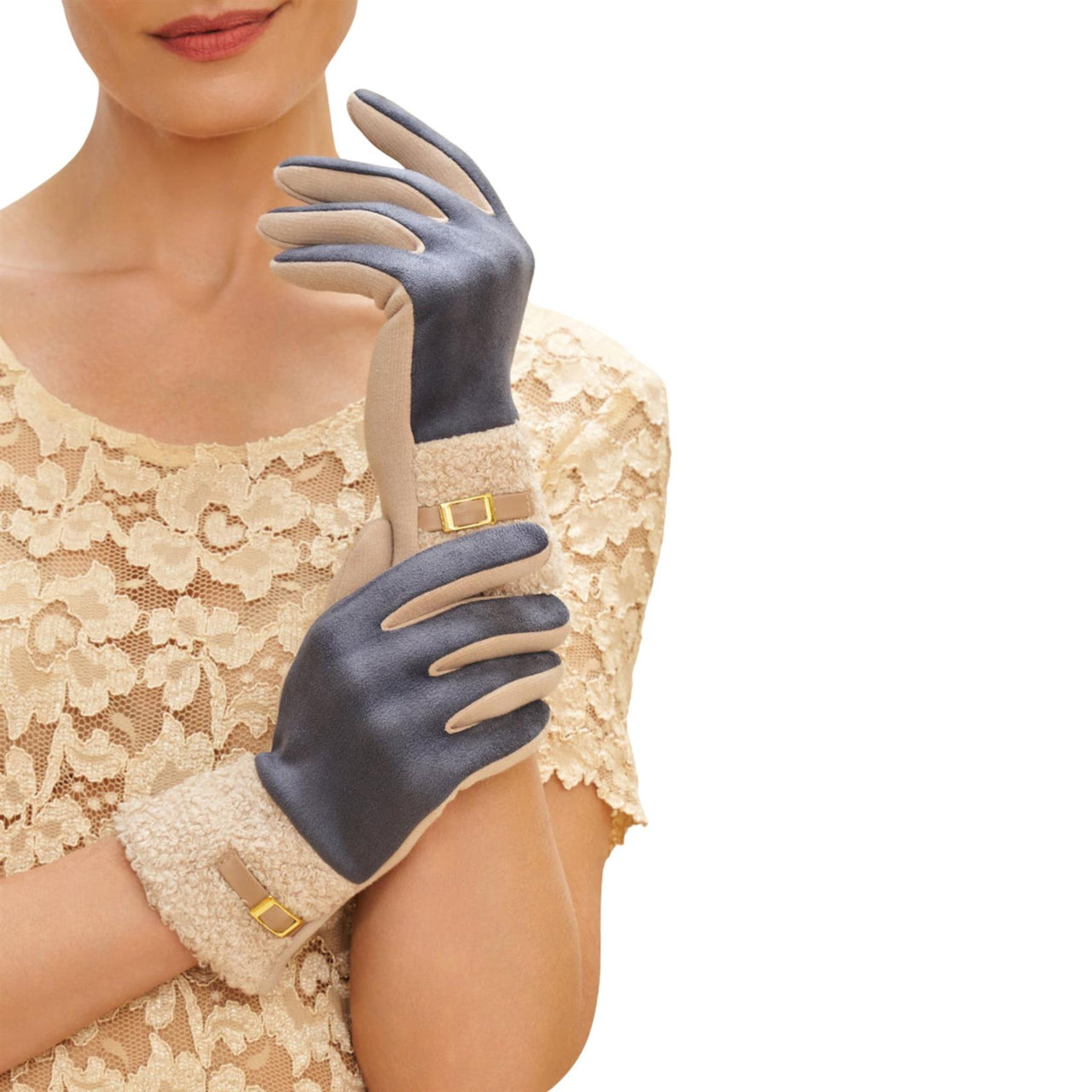 Powder Audrey Faux Suede Gloves  | Denim
