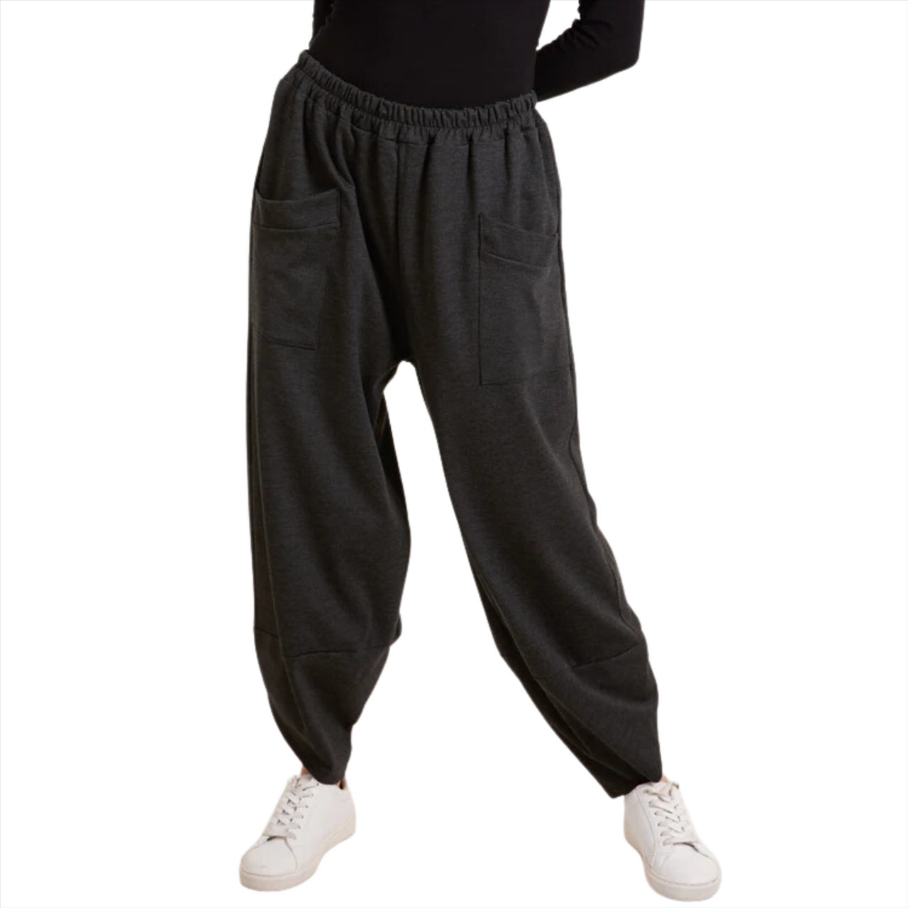 Ruby Jersey Pockets Relaxed Fit Cocoon Joggers | Charcoal | One Size
