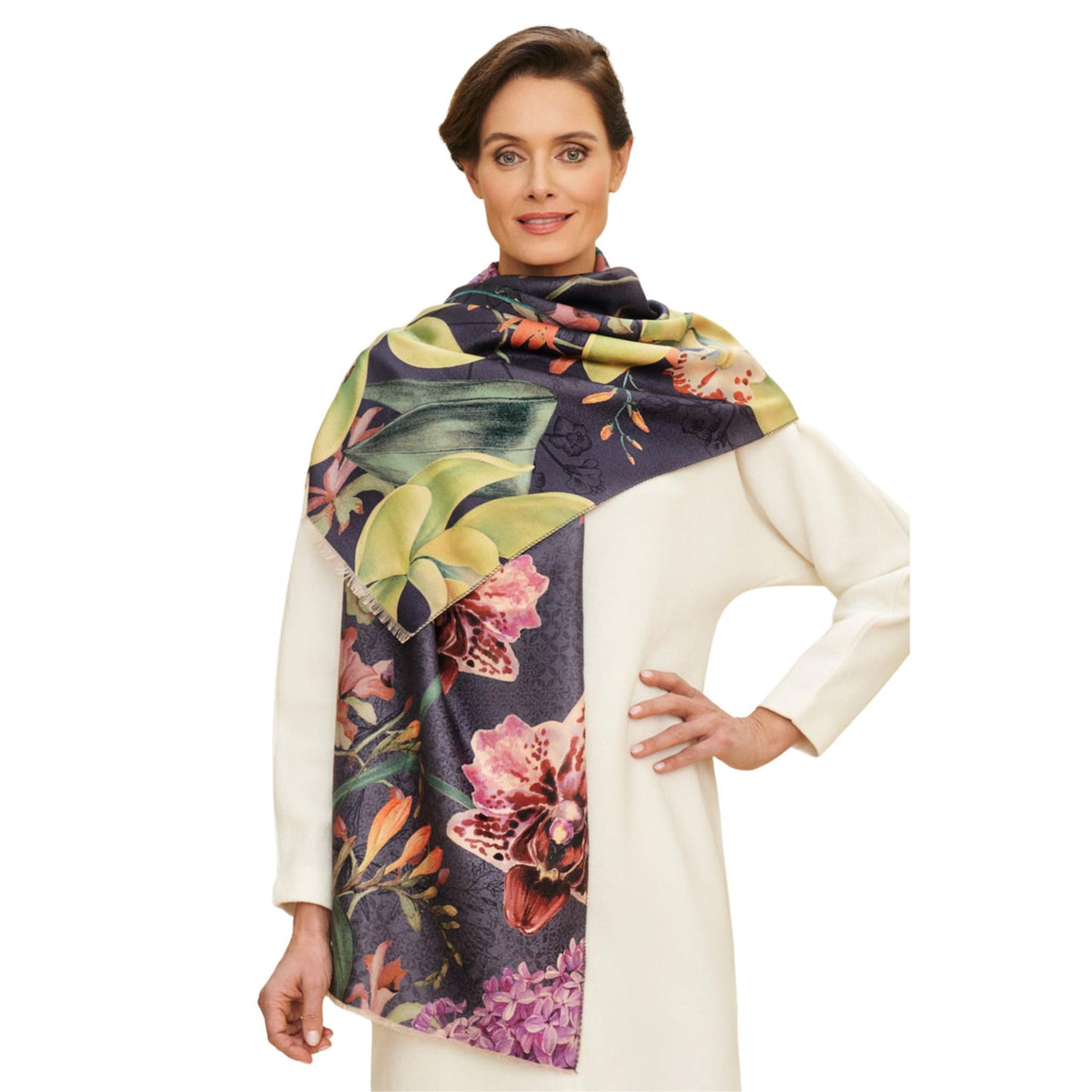 Powder Exotic Evening Luxurious Print Scarf | Ink