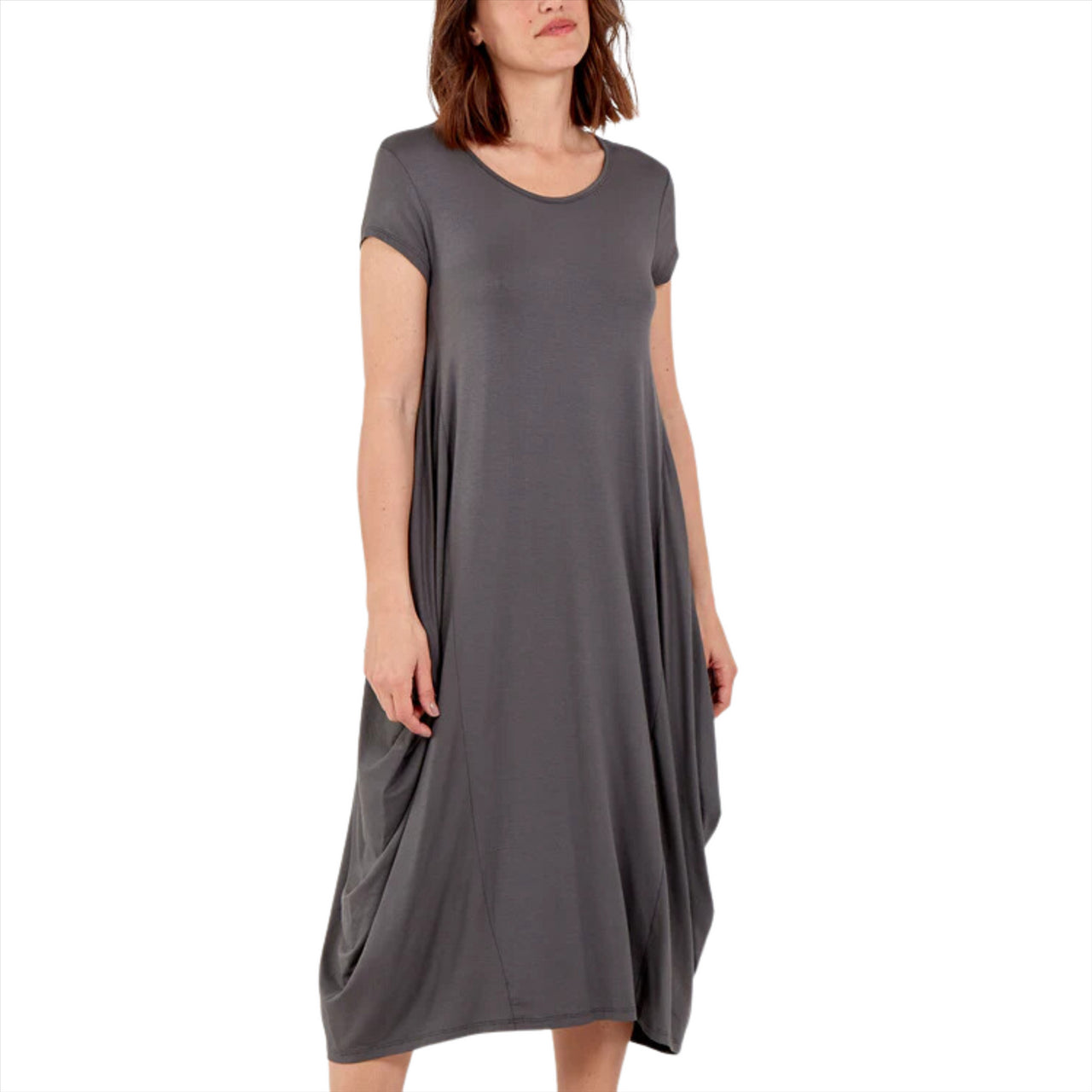Plain Cap Sleeve Parachute Dress | Charcoal | One Size