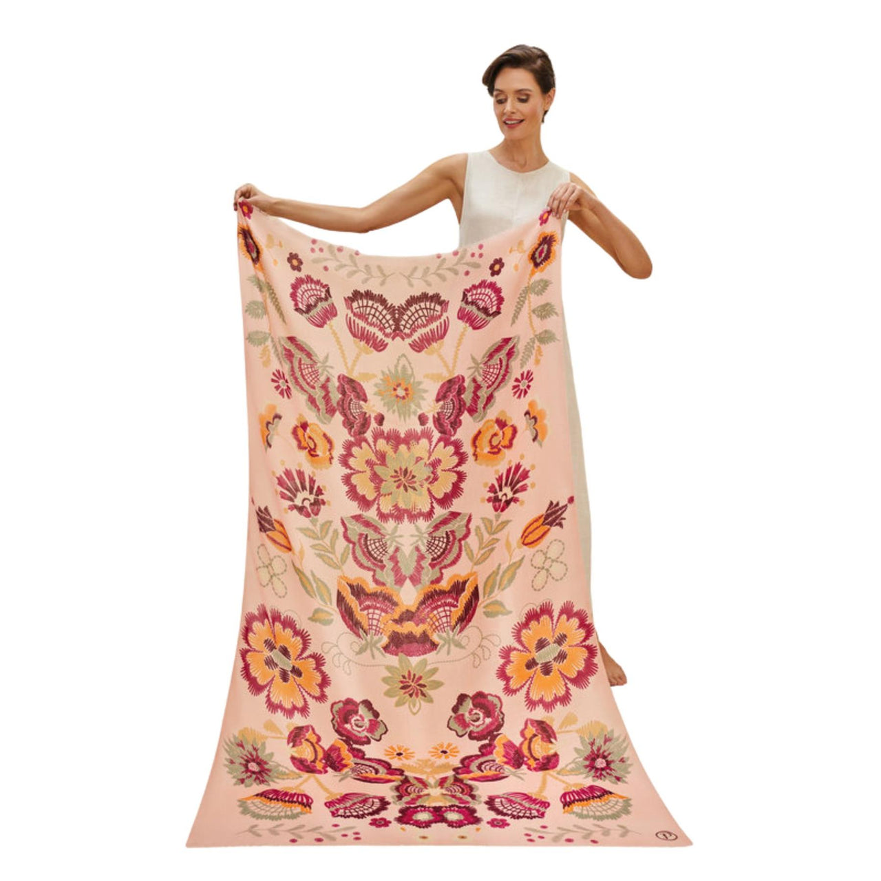 Powder Floral Symmetry Print Scarf | Pink