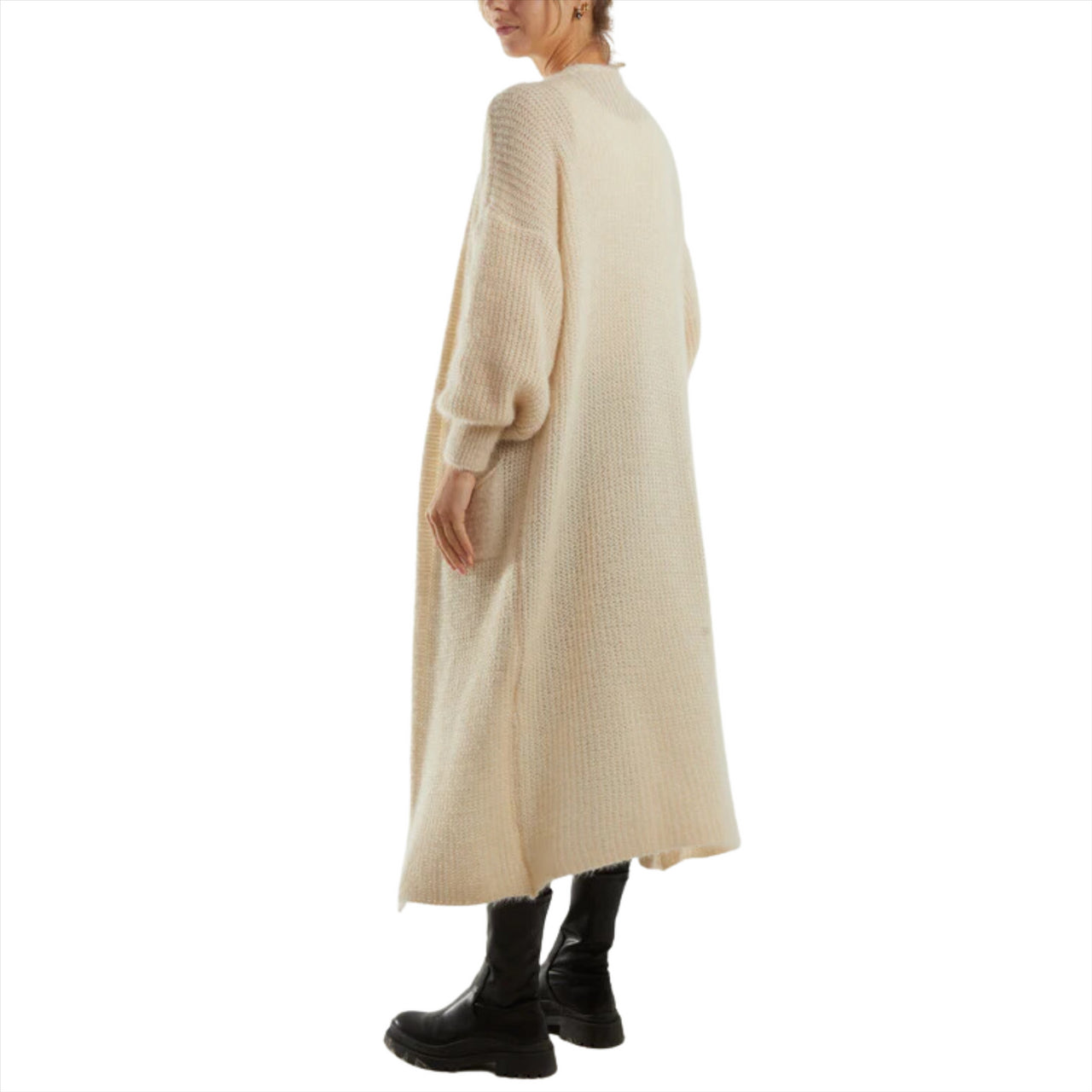 Soft Touch Balloon Sleeve Longline Cardigan | Beige | One Size