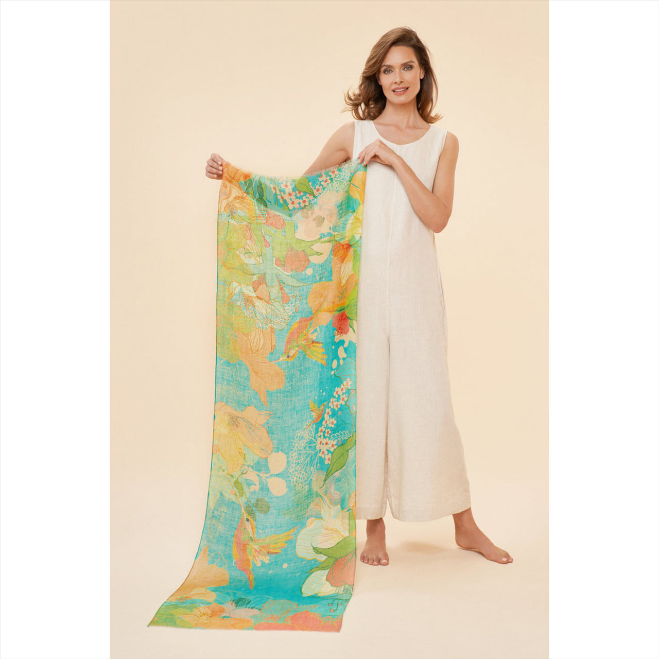 Powder 100% Linen Hummingbird Scarf | Aqua