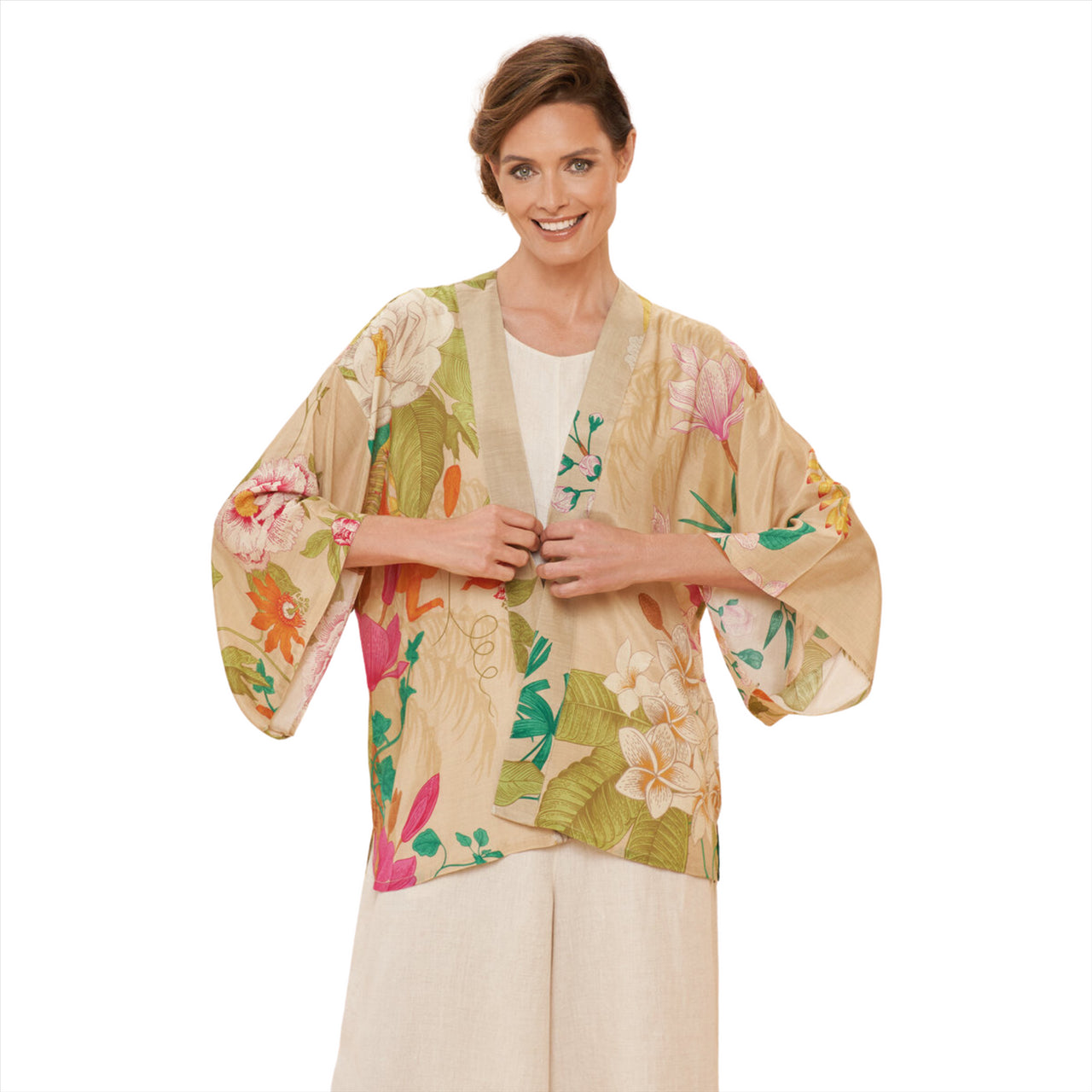 Powder Tropical Flora & Fauna Kimono Jacket | Coconut