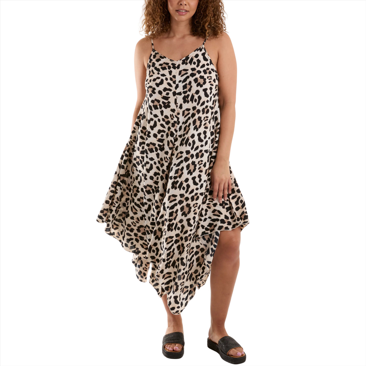 Animal Print Hanky Hem Cami Beach Dress | Natural