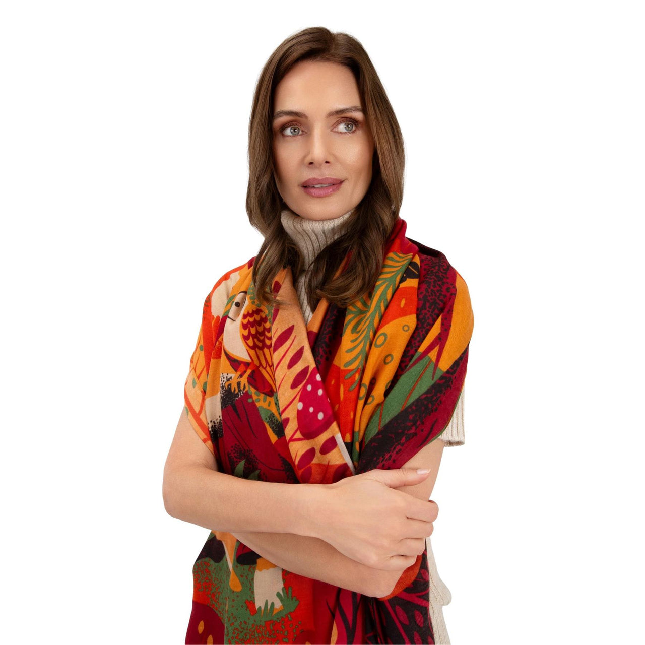 Powder Autumn Forest Friends Print Scarf | Rust