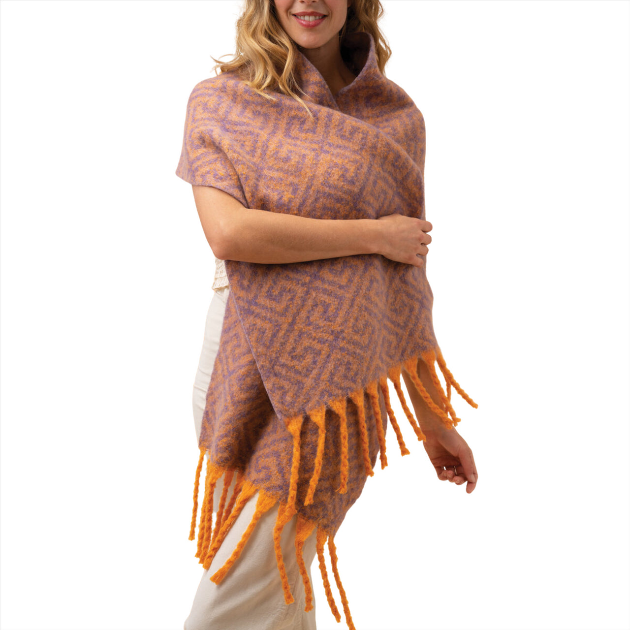 Powder Athena Cosy Knit Scarf | Tangerine and Lavender