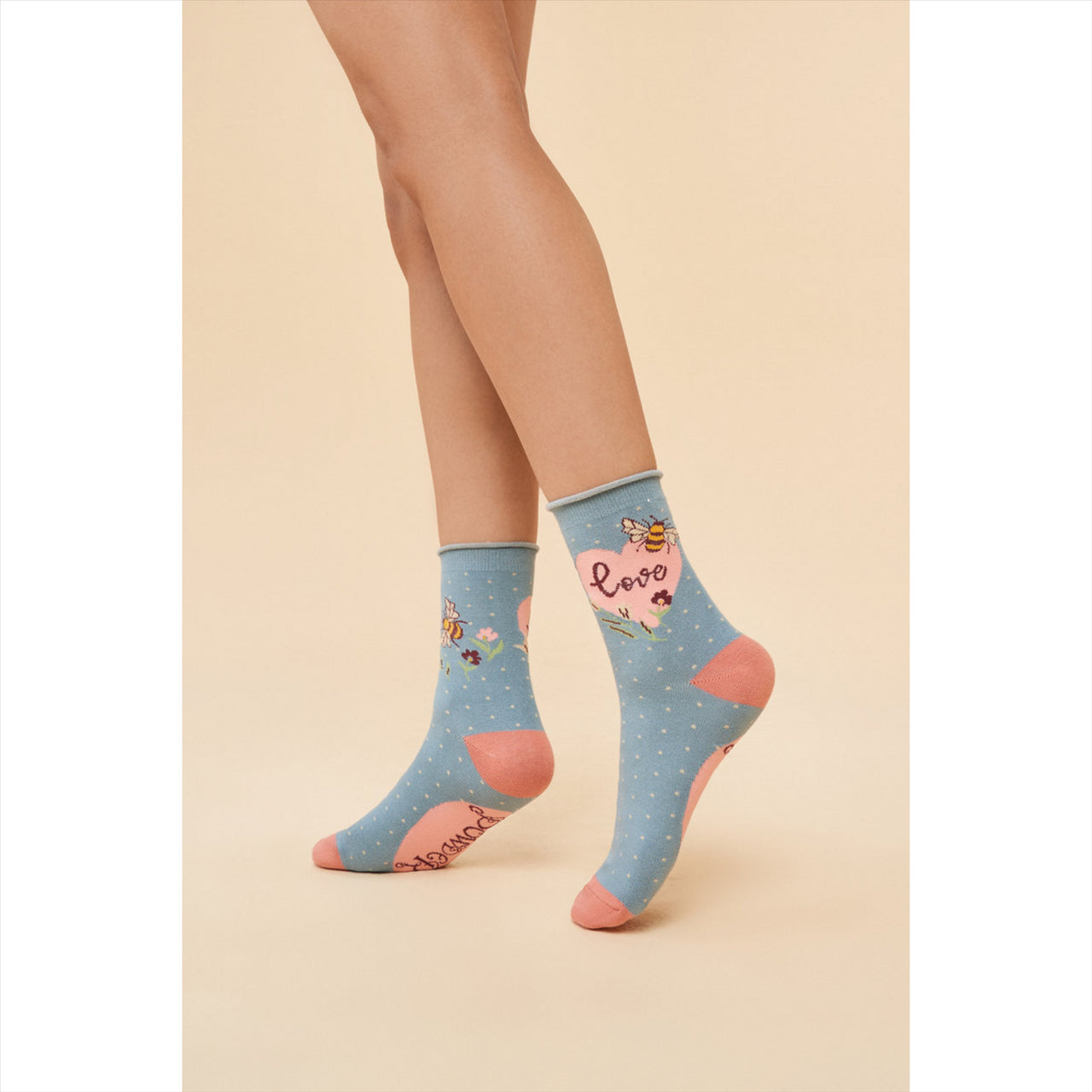 Powder Women's Love Bumblebee Ankle Socks |  Light Blue
