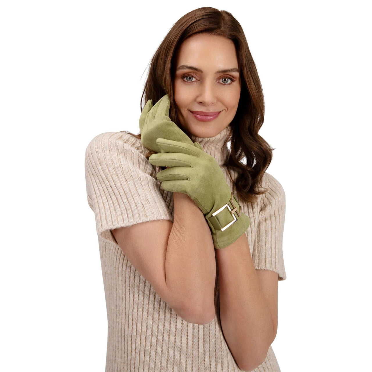 Powder Dana Faux Suede Gloves  | Sage