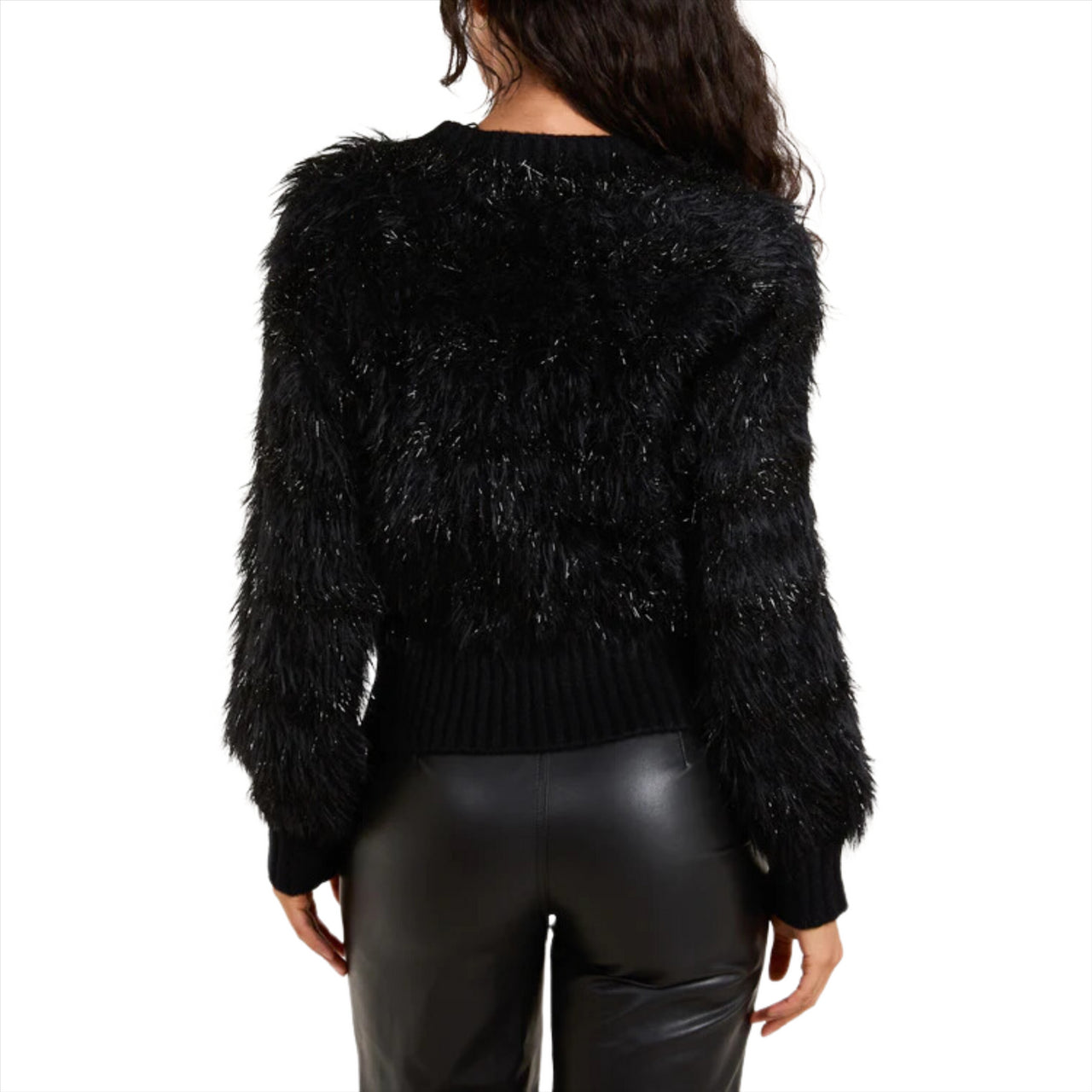 Sparkly & Fluffy Contrast Stripe Jumper | Black