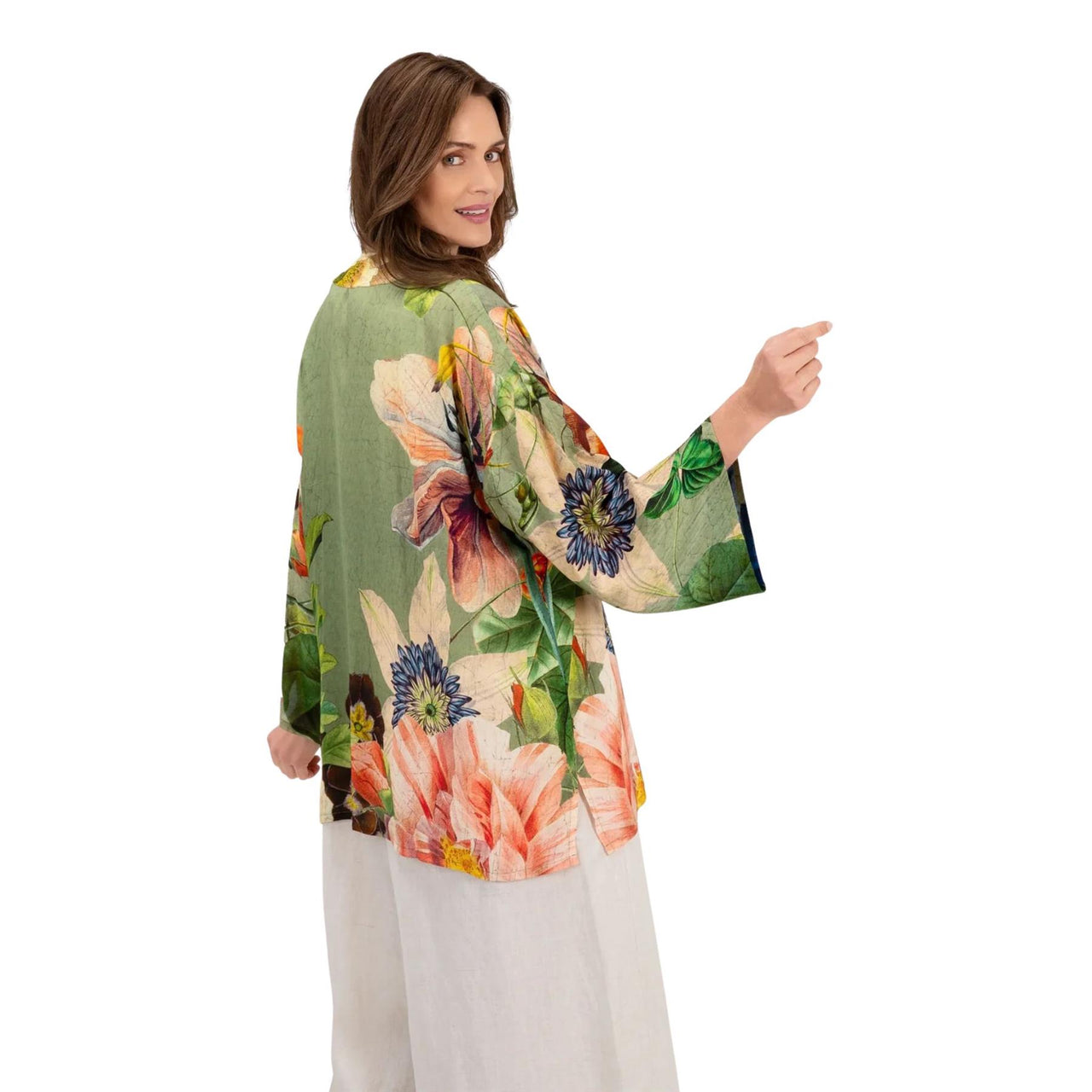 Powder Botanical Bouquet Mid-Length Kimono | Sage