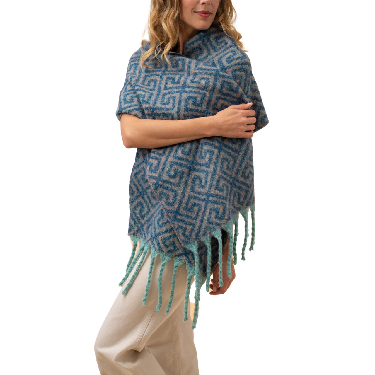 Powder Athena Cosy Knit Scarf | Denim and Taupe