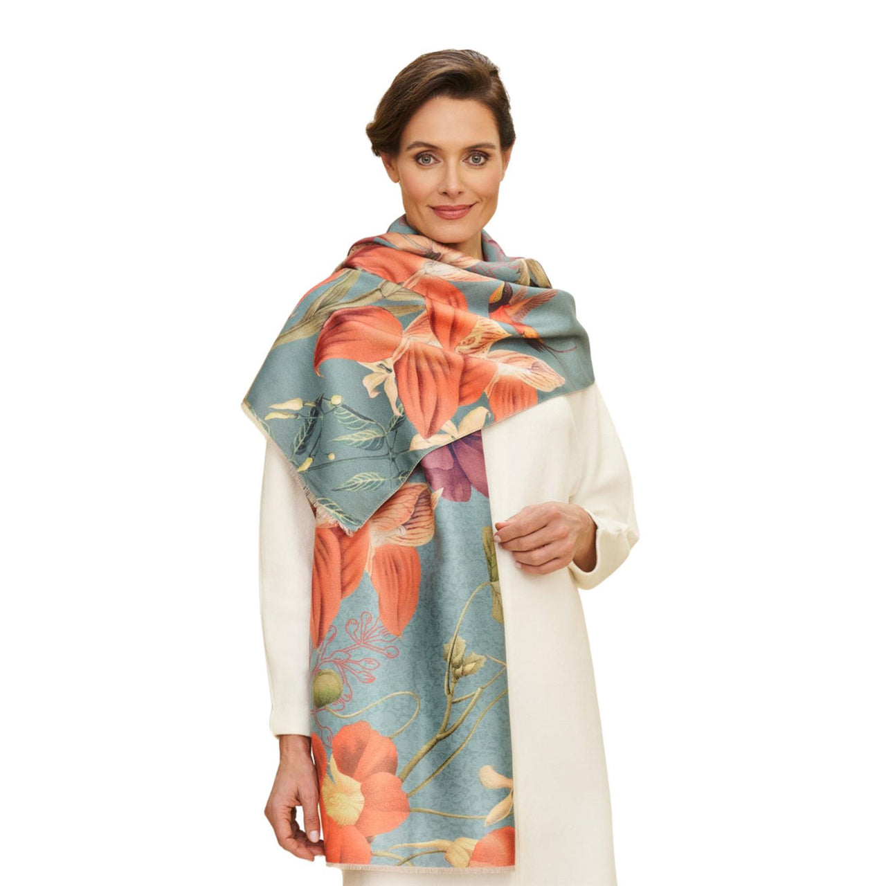 Powder Hummingbird at Dusk Luxurious Print Scarf | Denim