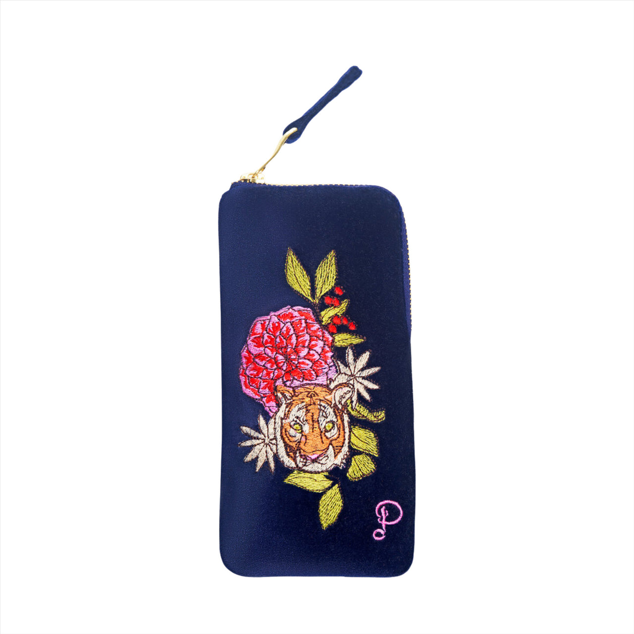 Powder Floral Tiger Face Glasses Pouch | Indigo