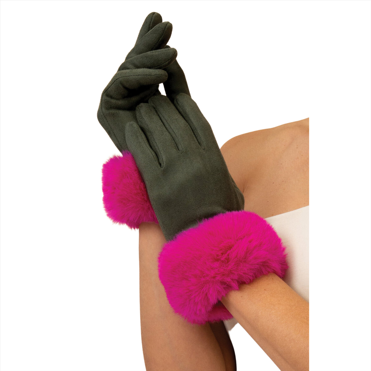 Powder Bettina Faux Suede Gloves  | Olive/Magenta