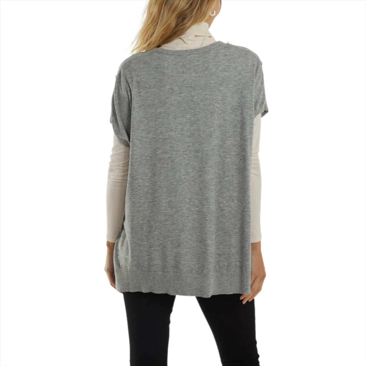 Short Sleeve Button Detail Poncho Top | Grey