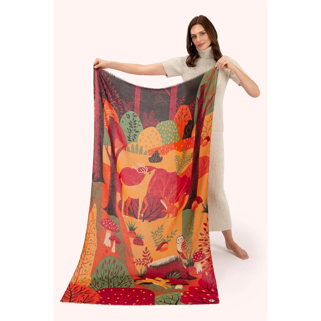 Powder Autumn Forest Friends Print Scarf | Rust