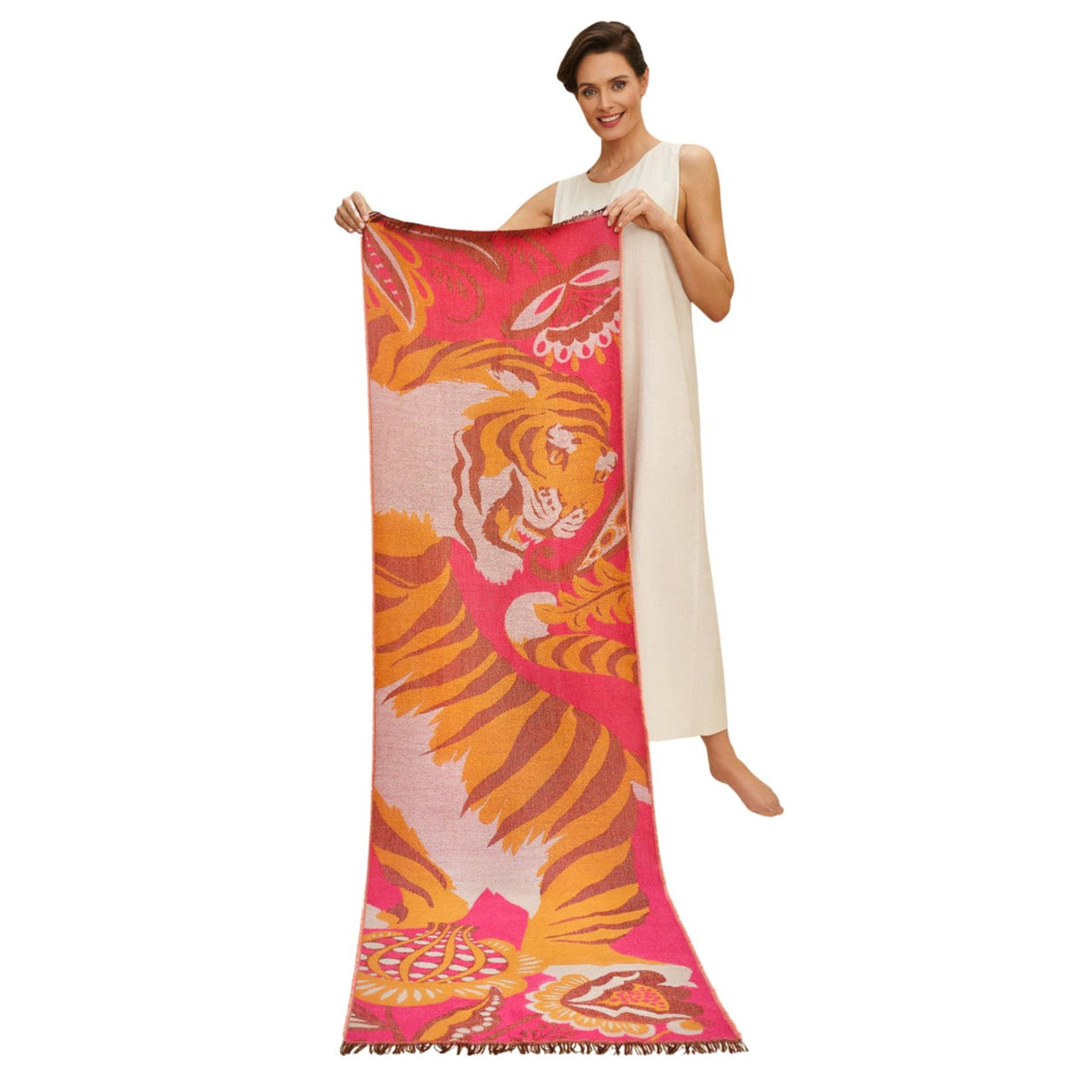 Powder Thrill of the Tiger Woven Scarf | Fuchsia