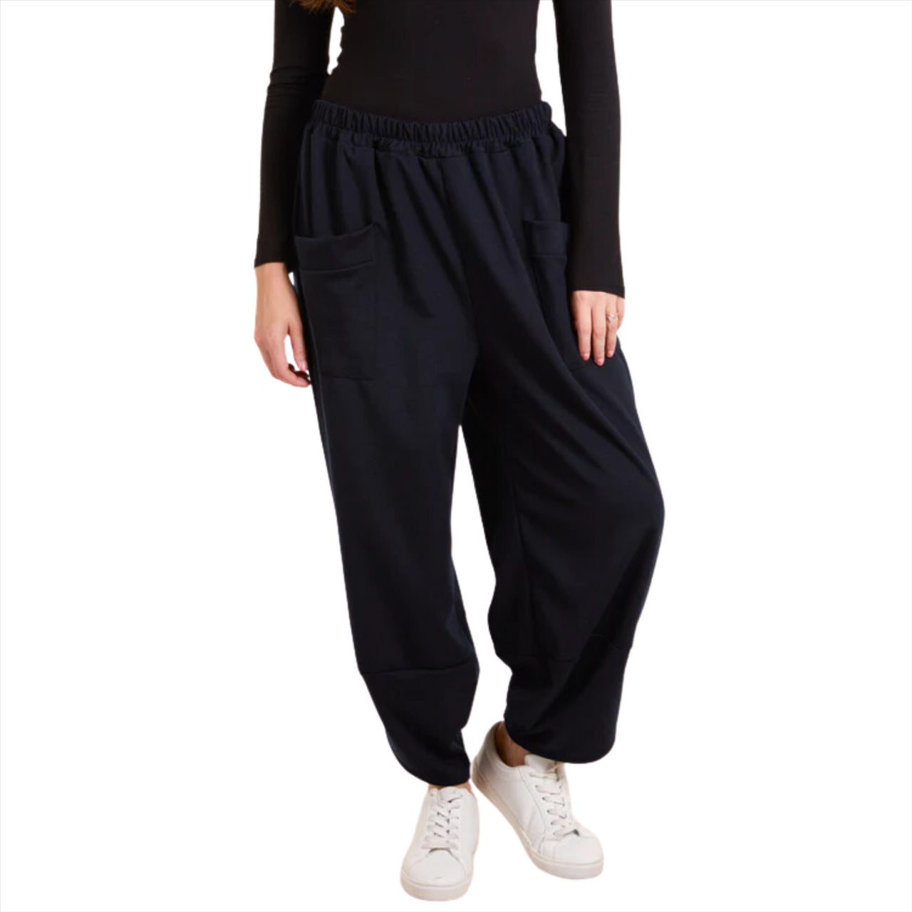 Ruby Jersey Pockets Relaxed Fit Cocoon Joggers | Navy | One Size