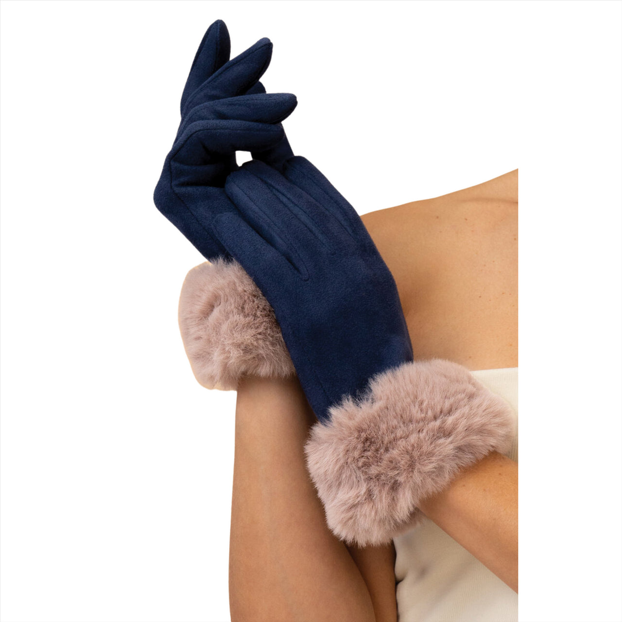 Powder Bettina Faux Suede Gloves  | Navy/Taupe