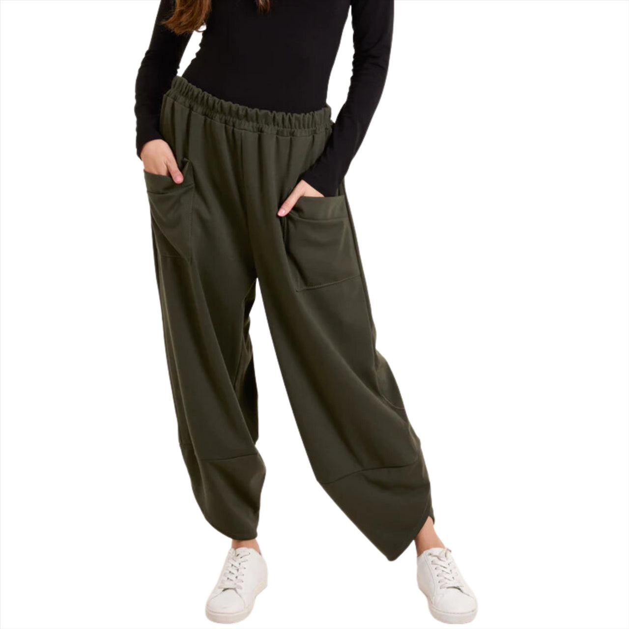 Ruby Jersey Pockets Relaxed Fit Cocoon Joggers | Khaki  | One Size